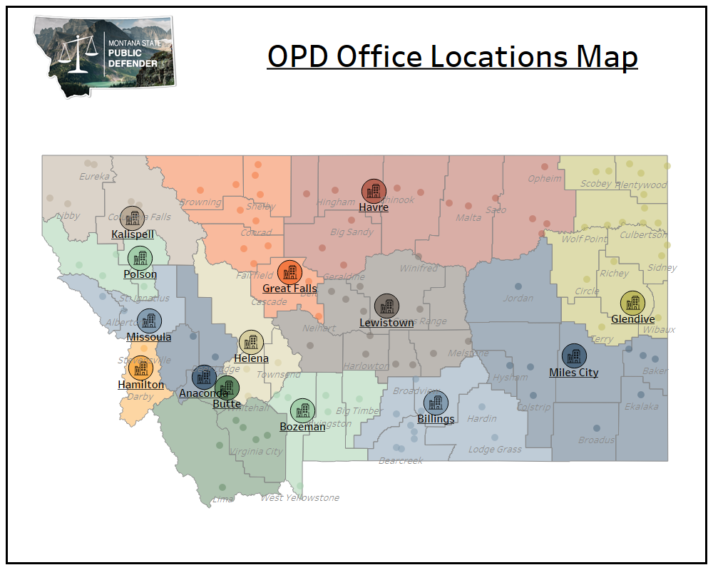 Map of Montana OPD Office locations 